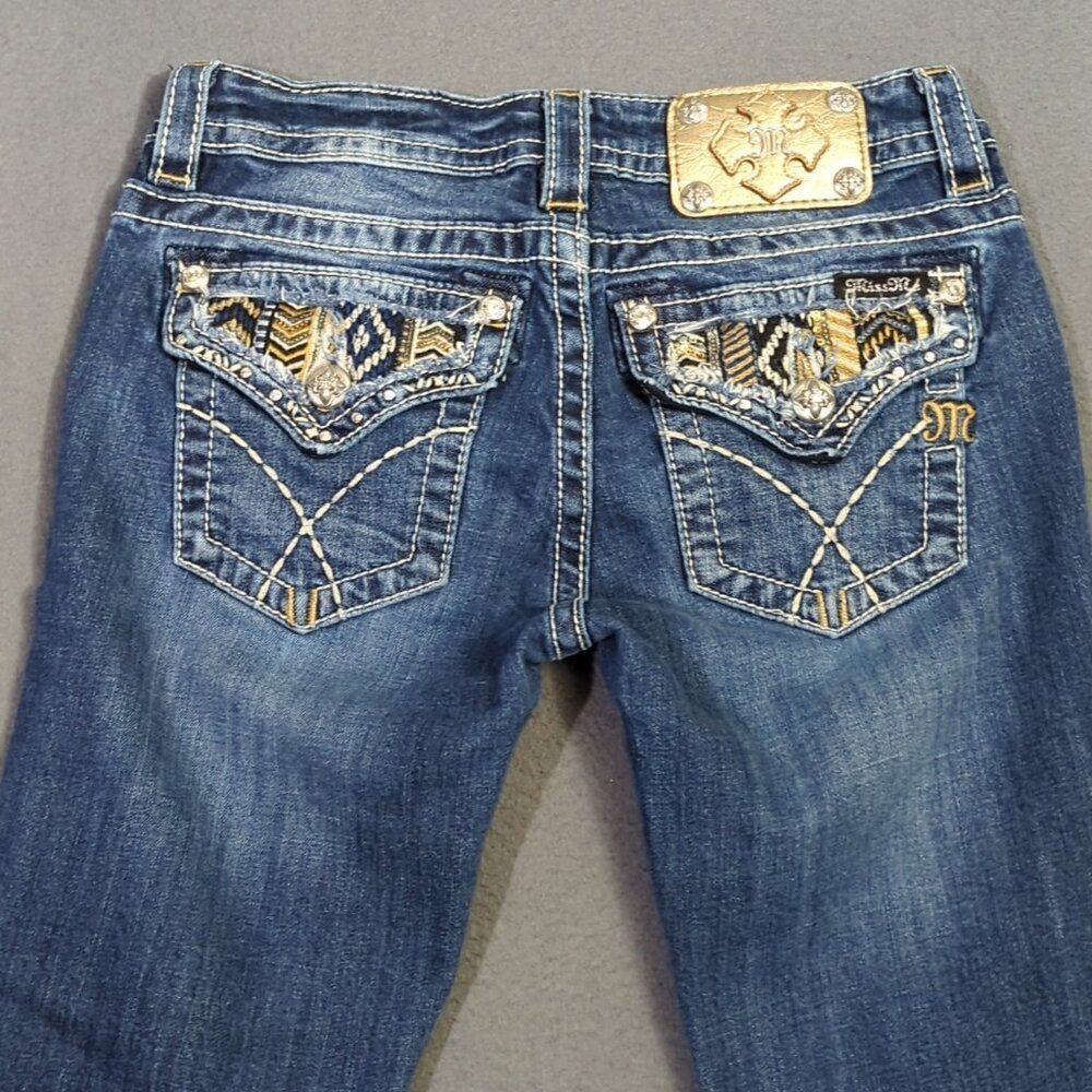 Miss Me Jeans Women's 26 Blue Mid Rise Boot Embellished Pockets Denim